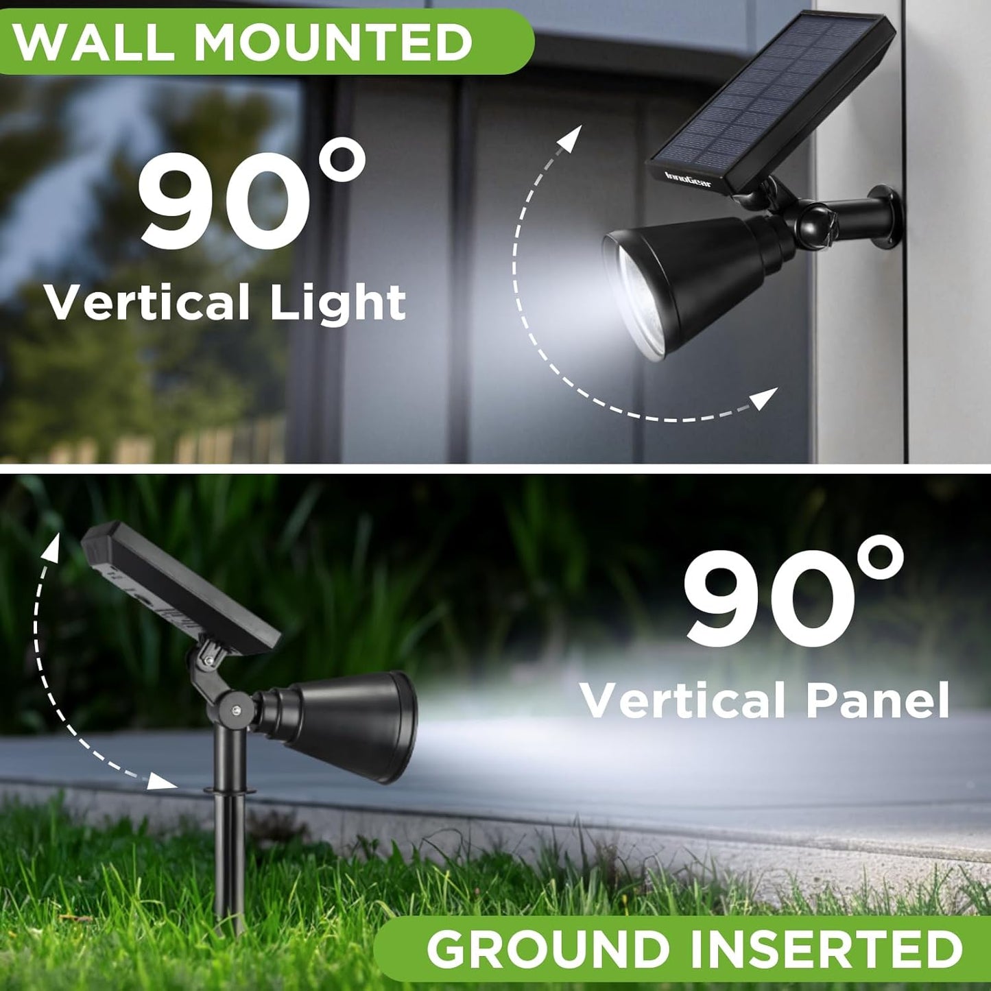 InnoGear Solar Spot Lights, Outdoor Solar Lights Solar Spotlights Flag Pole Light Waterproof Landscape Lighting Outside for Flag Uplighting Backyard Patio Pathway Statue Palm Tree Sign, Cool White