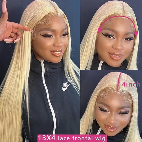 Amecire 613 Lace Front Wig Human Hair 13x4 HD Transparent Straight Wigs Human Hair Blonde Lace Front Wigs Pre Plucked Glueless Wig Human Hair 180% Density Blonde Lace Frontal Wigs 22INCH