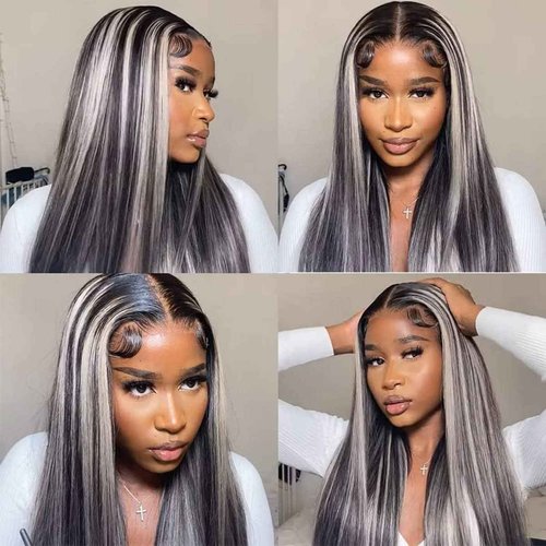 Habiliana Bundles Human Hair 22 24 26 Inch Straight P1B/GREY Human Hair Bundles 11A Unprocessed Brazilian Virgin Quick Weave Hair Extensions for Black Women