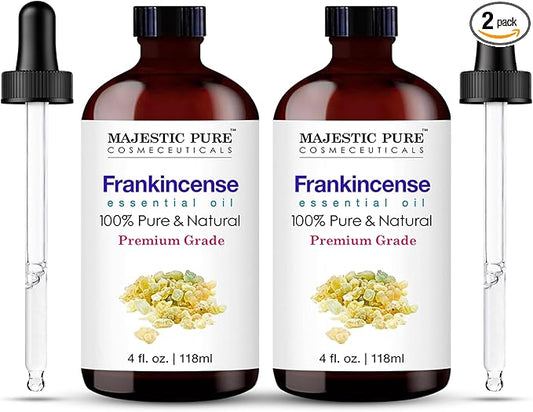 Majestic Pure Essential Oil with Glass Dropper - 100% Pure and Natural - Essential Oils for Diffuser, Aromatherapy, Soap and Candle Making, Frankincense Essential Oil, Frankincense Oil, 4FlOz Pack of2