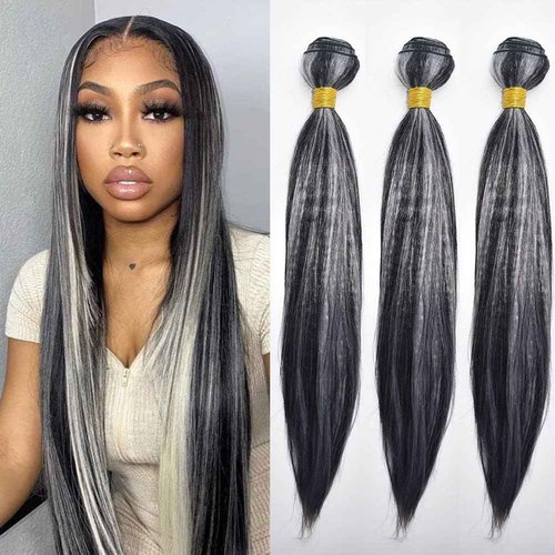 Habiliana Bundles Human Hair 24 26 28 Inch Straight P4/GREY Human Hair Bundles 11A Unprocessed Brazilian Virgin Quick Weave Hair Extensions for Black Women