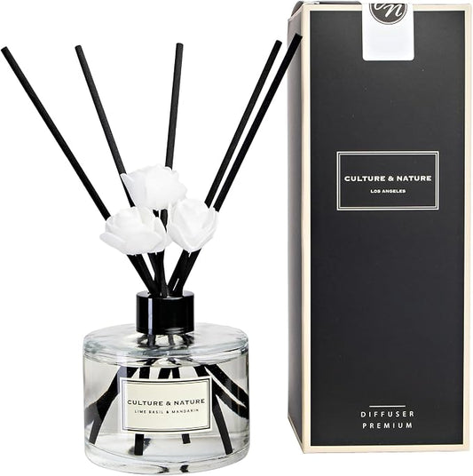 CULTURE & NATURE Reed Diffuser Set 6.7oz (200ml) Lime Basil Mandarin Scented Diffuser with Sticks Home Fragrance Reed Diffuser for Bathroom Shelf Decor