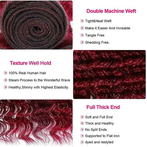 Ailabi Brazilian Burgundy 99J Human Hair Bundles 16 18 20 Inch Deep Wave Bundles Human Hair 12A Unprocessed Virgin Hair Weave for Black Women