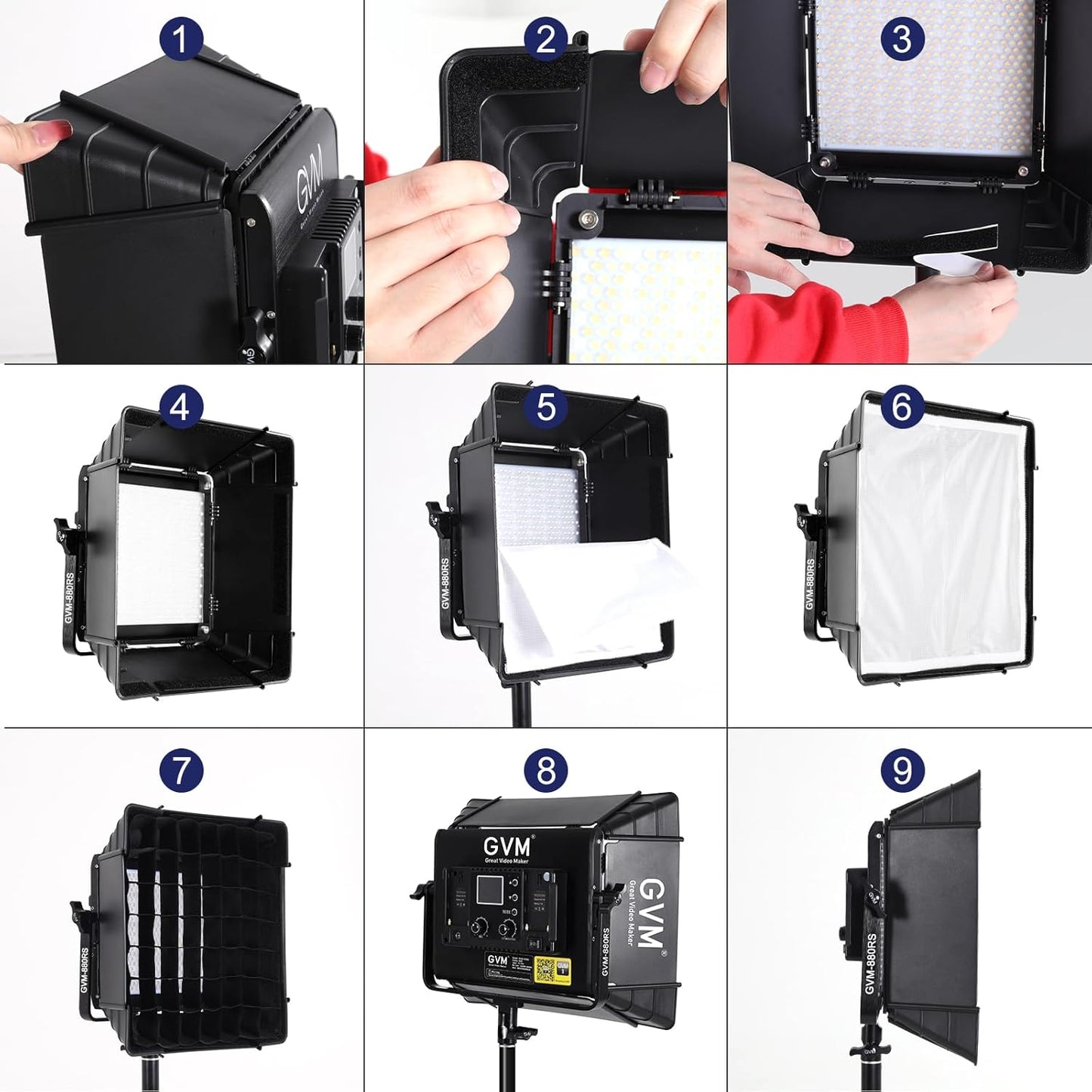 GVM RGB Photography Lighting Kits with 2 Softboxes, 880RS 60W Studio Lights with Bluetooth Control, 2 Packs Video Light with 18 Lighting Scenes, led Panel Lights for Video Recording, 8330lux/0.5M