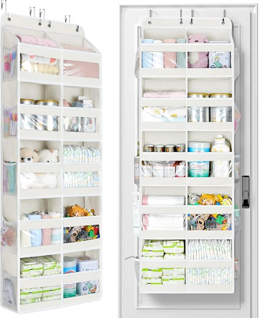 Yecaye 5-Tier Over The Door Organizer Dual-Column, 80lbs Load Extra Large Over the Door Storage of 10 Compartments, Heavy Duty Door Organizer Hanging for Dorm Bathroom Pantry, Cream White 2 Pack