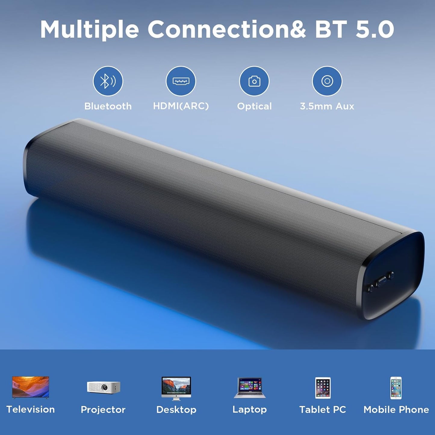 MZEIBO TV Sound Bar, Sound Bars for Smart TV Bluetooth 5.0 Soundbar 50W 17Inch Soundbars with ARC/Optical/AUX Connection Surround for Home Theater Audio TV/PC/Gaming/Projectors
