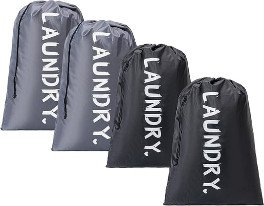 4 Pack XL Travel Laundry Bag, Machine Washable Dirty Clothes Organizer with Drawstring,Large Enough to Hold 4 Loads of Laundry, Easy Fit a Laundry Hamper or Basket Travel Essentials 24" x 36"