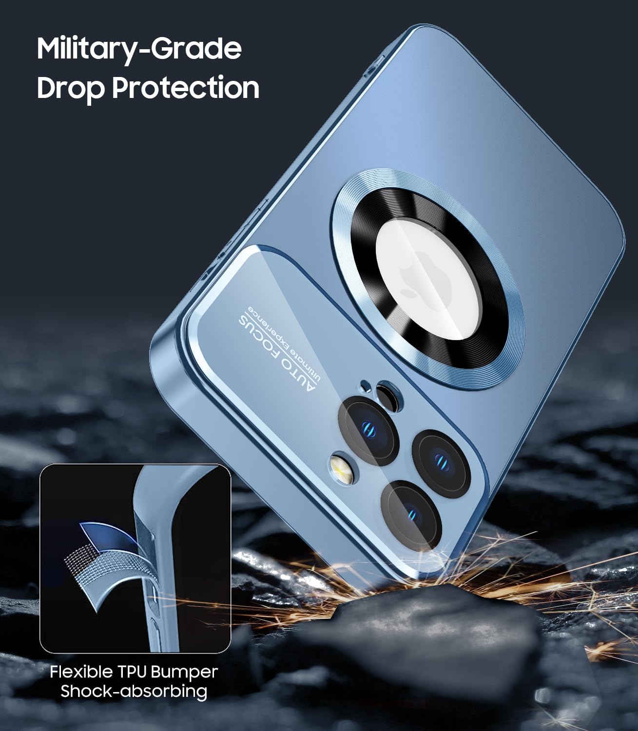 Magnetic for iPhone 12 Pro Max Case, Compatible with MagSafe, Built-in Camera Lens Protector, Logo View, Military Grade Drop Proof Phone Case Cover, Sierra Blue