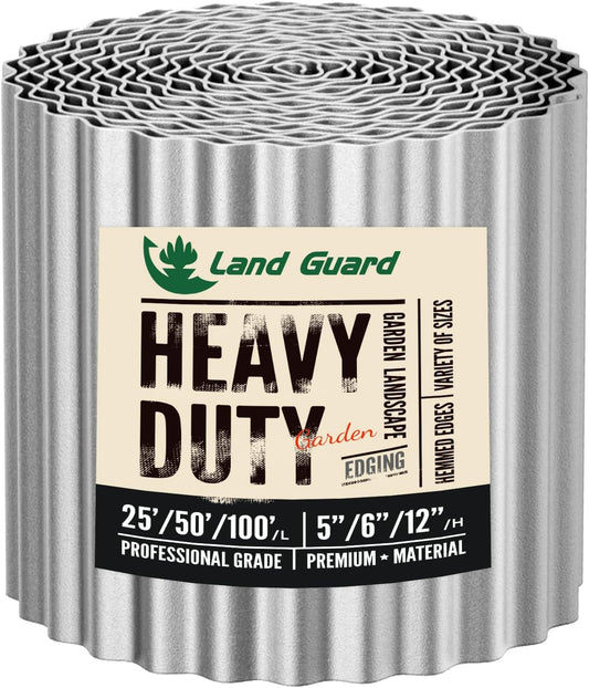 Land Guard Corrugated Garden Edging Border,6" x 50' Landscape Paver Edging, Tall Landscape Edging, Fence for Garden, Flower Bed, Lawn and Landscape Edging (Silver)