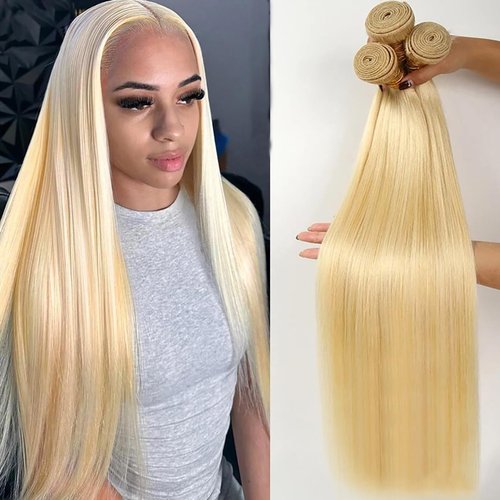 613 Blonde Bundles Human Hair Straight Hair 3 Bundles Human Hair 14 16 18 Inch 12A Brazilian Virgin Hair 613 Hair Weave Extensions