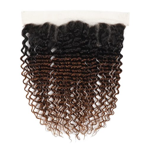 1B/30 Deep Wave Transparent Lace Frontal Closure Ear To Ear Ombre Frontal 12A Unprocessed Brazilian Virgin Human Hair #1b/30 Pre Plucked with Baby Hair (20inch)