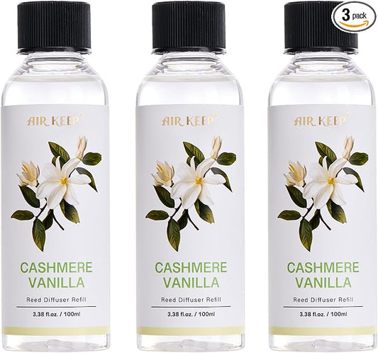 Airkeep Reed Diffuser Oil Refill/Cashmere Vanilla/3.38 oz(100ml)/3 Pack/Scented Oil Refill for Reed Diffuser Home Fragrance for Bedroom, Bathroom Office Home Decor