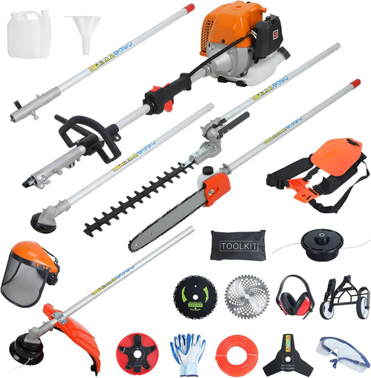 8-in-1 Gas Weed Wacker, 52cc 2-Cycle Gas Weed Eater,Latest Weed Eater，Edger Pole Saw Chainsaw Pruner Brush Cutter for Yard & Garden，9500RPM & 40T Blade，Easy Use