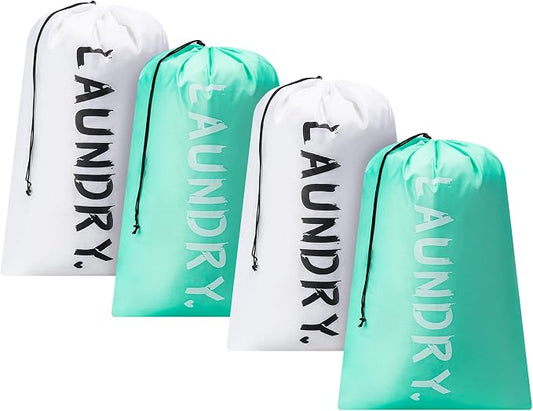 4 Pack XL Travel Laundry Bag, Machine Washable Dirty Clothes Organizer with Drawstring,Large Enough to Hold 4 Loads of Laundry, Easy Fit a Laundry Hamper or Basket Travel Essentials 24" x 36"