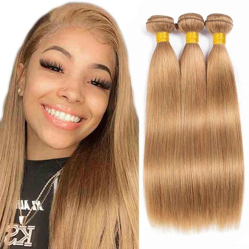 Habiliana Bundles Human Hair 30 32 34 Inch Straight Brown 27 Human Hair Bundles 11A Unprocessed Brazilian Virgin Quick Weave Hair Extensions for Black Women