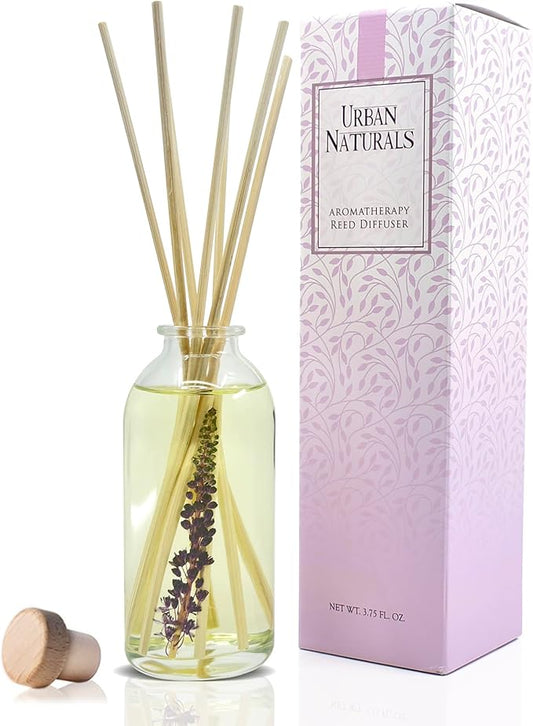 Urban Naturals Lilac Blossoms Reed Diffuser Set | Made with Essential Oils & Real Botanicals | Lily of The Valley, Violets & Lilac | Made in the USA