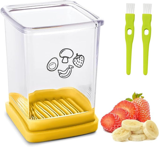 Stainless Steel Strawberry & Banana Slicer, Egg Slicer, Speed Fruit Cutter with Push Plate, Quickly Making Salad, Must Have Yellow Kitchen Gadget