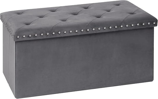 B FSOBEIIALEO Storage Ottoman Cube Folding Tufted Ottomanse, Storage Boxes Footrest for Bedroom, Luxury Velvet Fabric 30 * 15 * 15 Inches Grey
