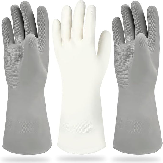 Cleanbear Reusable Dish Washing Rubber Glove Set of 3, Household Cleaning Gloves for Washing