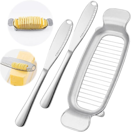 Butter & Cheese Slice Cutter - Stainless Steel Multipurpose Butter and Cheese Cutter Slicer for Evenly Slicing Butter Blocks, Cheeses, Eggs, Non-Stick，Compact & Portable for Home, BBQ, Camping