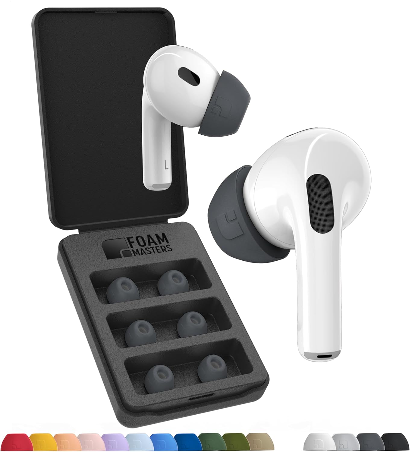 Foam Masters Ultra-Premium Memory Foam Ear Tips for AirPods Pro 1st & 2nd Gen | 3 Pairs | Black Magic Ver 6.0 | Secure | Comfort | Better Noise Cancel | Replacement Buds – Space Gray, Large