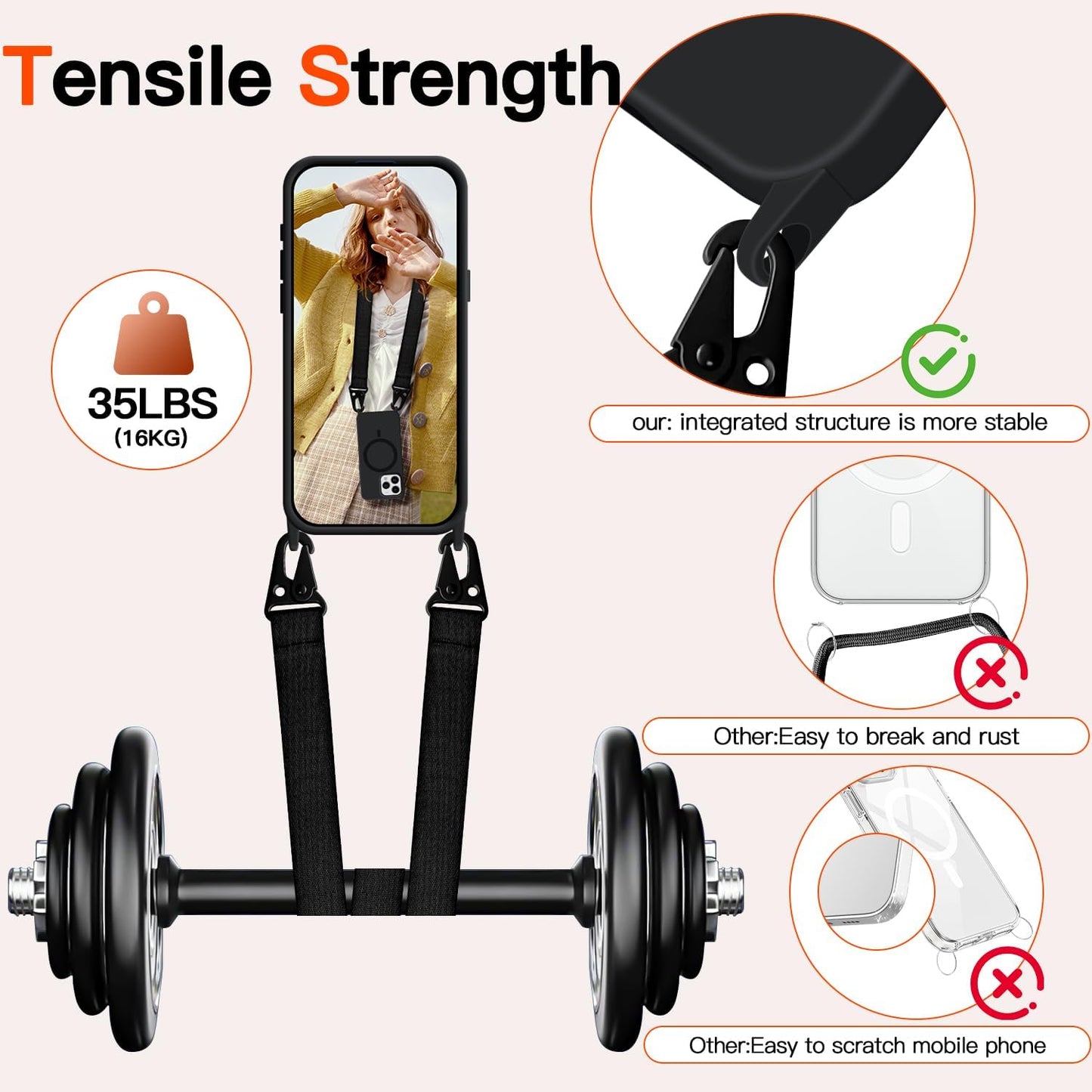 for iPhone 16 Pro Max Case with Lanyard [Compatible with MagSafe], Crossbody Phone Case with Neck Strap Adjustable, Magnetic Phone Cover for iPhone 16 Pro Max 6.9'' Black