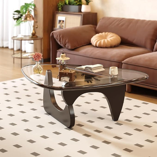 Coffee Table for Living Room Mid Century Modern Center Small Table with Glass Top and Wood, Black Transparent(36 Inch)