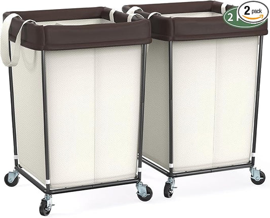 2PK Rolling Laundry Basket with Wheels, Laundry Hamper with Wheels Laundry Sorter Cart, Narrow Slim Clothes Hamper Organizer with Sturdy Metal Frame