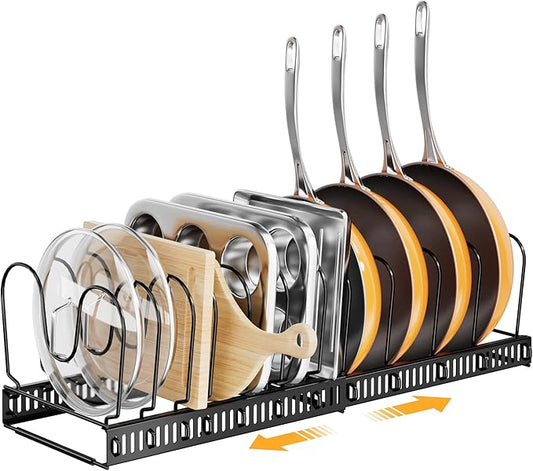 ORDORA Pots and Pans Organizer under Cabinet with Pot Lid Organizer, Expandable Rack for Pan and Pot Organizers Inside Cabinet, 11.8"-22.8" Adjustable with 12 Dividers for Kitchen Organization, Black