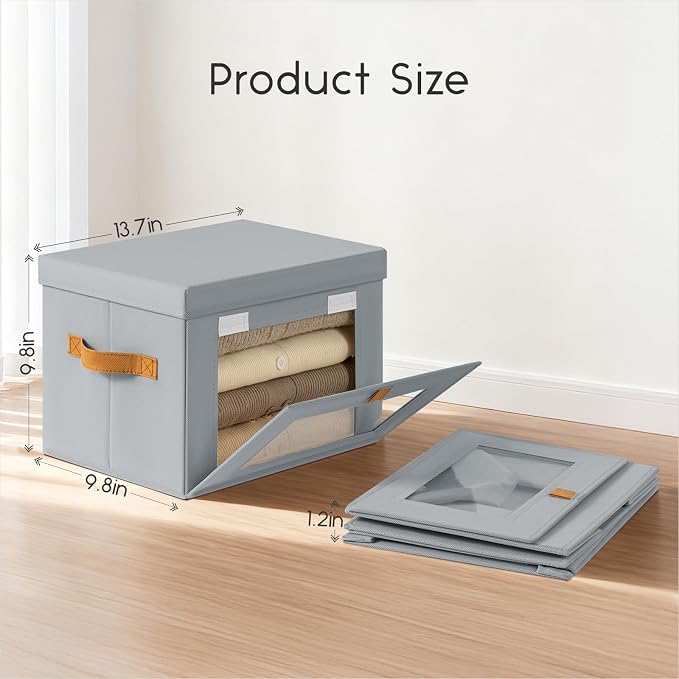 Homsorout Medium Fabric Storage bins - Collapsible Storage Bins with Open Window, 6 Pack Closet Baskets for Shelves, Stackable Decorative Boxes for Home, Dorm, Grey, 13.7"x 9.8" x 9.8"