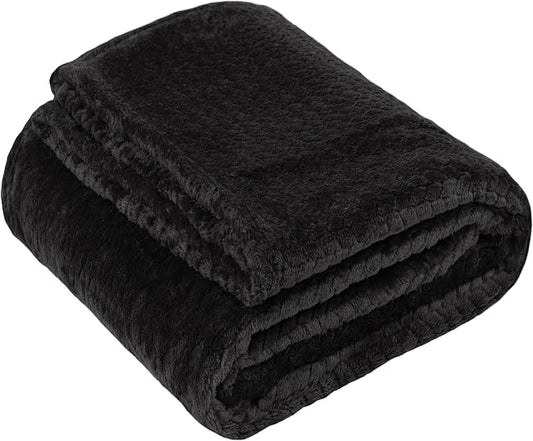 Waffle Knit Textured Throw Blanket Soft for Couch, Sofa, Twin Bed, Kids, Adults, 50” x 60” Chenille Knit Blanket, Boho Throw Blanket for Home Decor 250 GSM (Midnight Black)