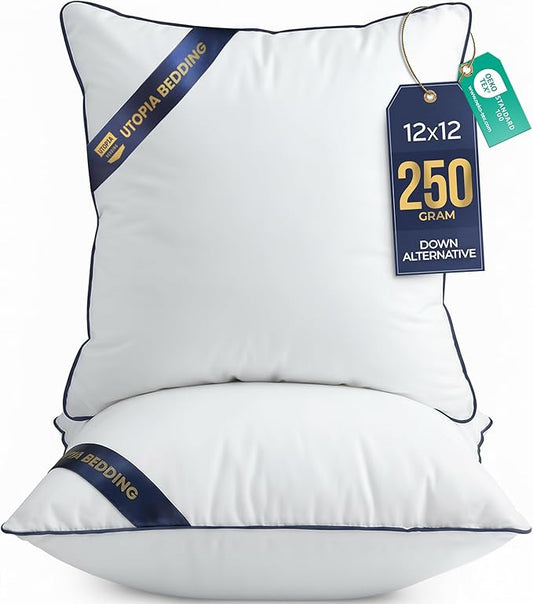 Utopia Bedding Throw Pillow Inserts (Pack of 2, White), 12 x 12 Inches Decorative Indoor Pillows for Sofa, Bed, Couch, Cushion Sham Stuffer