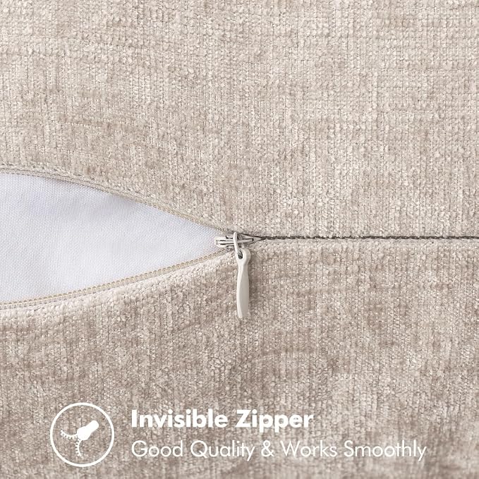 MIULEE Pack of 2 Couch Throw Pillow Covers 20x20 Inch Natural Beige Farmhouse Decorative Pillow Covers with Stitched Edge Taupe Soft Chenille Solid Dyed Pillow Covers for Sofa Bed Living Room