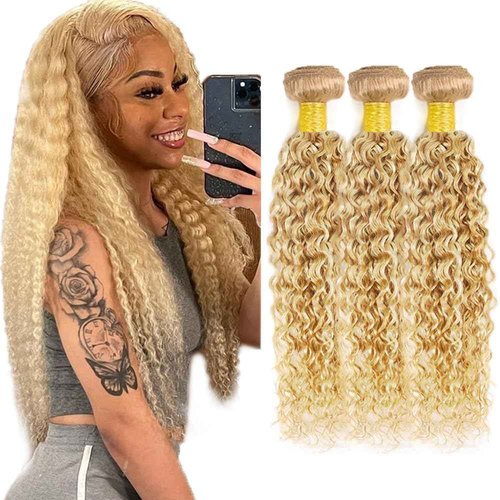 28 30 32 Inch P27613 Bundles Human Hair Honey Blonde Kinky Curly Bundle Brazilian Virgin Hair 3 Bundles Blonde Curly Highlight Bundle Hair Extensions
