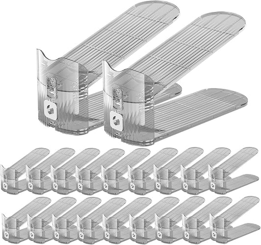 CiBiZi Adjustable Shoe Slots Organizers Clear Shoe Space Saver Shoe Stacker Shoe Rack Holder Oraganizers for Closet Cabinet Storage Grey 20Pack