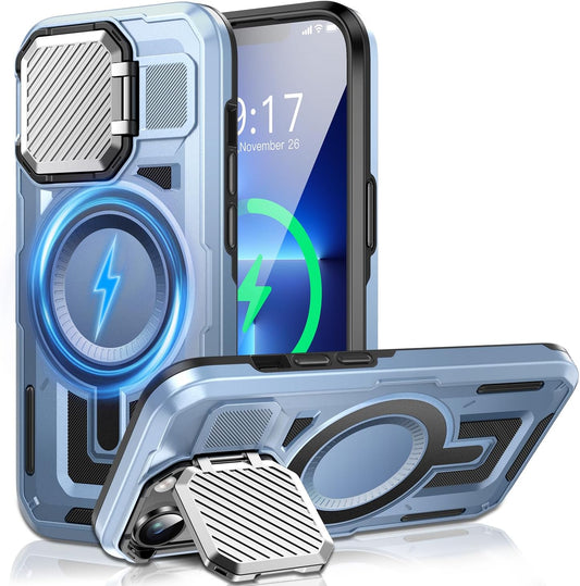 Camera Stand Case for iPhone 13 Pro Max, [Compatible with MagSafe] [Lens Cover] 2024 Version Military Grade Protective Soft Case for iPhone 13 Pro Max 6.7 inch Men Women, Blue
