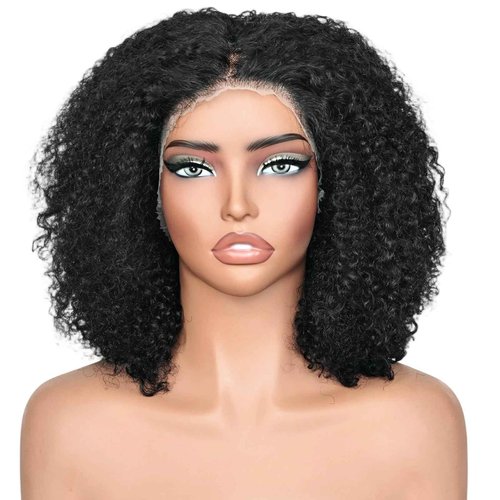 UREMY Afro Kinkycurly Wig Human Hair, 13x4 Lace Front Glueless Bob Wigs, 180 Density Pre Plucked Transparent Lace Frontal, Brazilian Kinky Straight Wig for Black Women, Natural Black 14 Inch