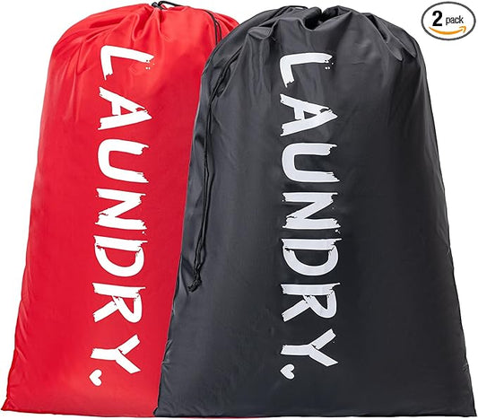 2 Pack XL Travel Laundry Bag, Machine Washable Dirty Clothes Organizer with Drawstring,Large Enough to Hold 4 Loads of Laundry, Easy Fit a Laundry Hamper or Basket Travel Essentials 24" x 36"