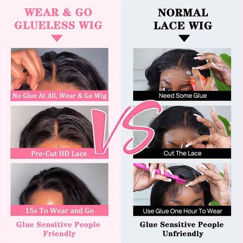 Atilck Wear and Go Glueless Bob Wig - Body Wave Lace Front Human Hair Wigs for Black Women - Pre Plucked and Pre Cut 4x4 Lace Closure - No Glue Needed for Beginners (Natural Black Glueless, 30 Inch)