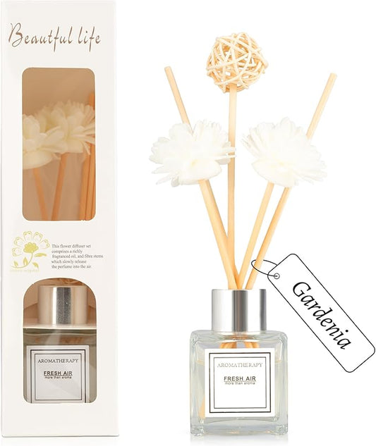 Reed Diffuser Set, 1.7 oz Scent Diffuser with Sticks, Gardenia Scent for Bathroom Accessories Shelf Decor, Air Fresheners for Home, Home Fragrance Products, House Office Room Decor Aesthetic & Gift