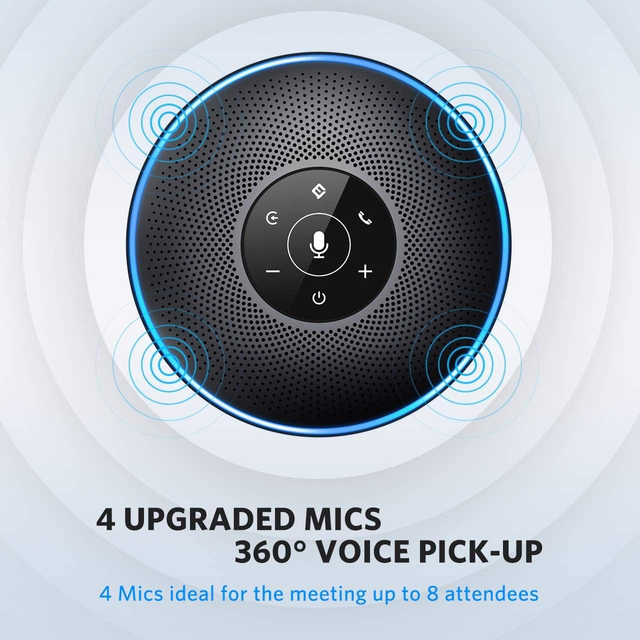 EMEET Bluetooth Speakerphone M2 Black Conference Speaker for 5-8 People Business Conference 360º Voice Pickup 4 AI Microphone Self-Adaptive Conference Call Speaker Skype USB Speakerphone