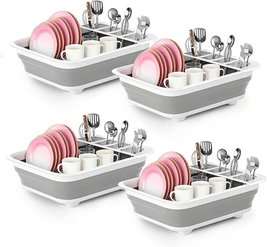 4 Pack Collapsible Dish Drying Rack Portable Dish Rack for Kitchen RV Campers Travel Trailer - Space Saving Kitchen Storage Tray, Send Goods from Local Warehouse