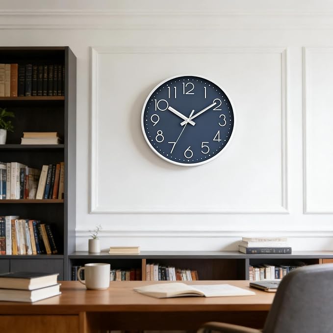 DAXSMY Wall Clock - 10 Inch Silent Non-Ticking Modern 3D Wall Clocks Battery Operated - Decorative Clock for Kitchen, Home Office, Bathroom, Bedroom(Azure Blue)