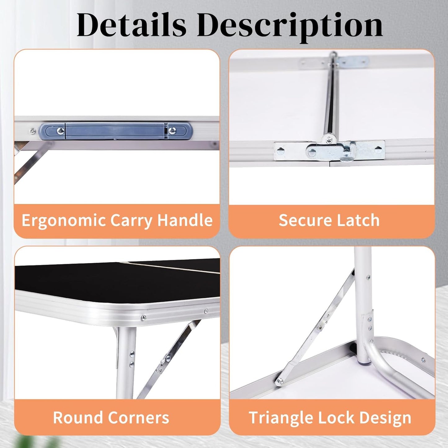 Outvita 3ft Portable Folding Camping Table, Outdoor Waterproof Adjustable Height Table, Aluminum Lightweight Suitcase Foldable Table for Picnic BBQ Beach Dining