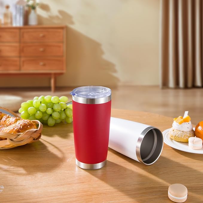 20 oz Tumblers Bulk Stainless Steel Tumbler with Lid Double Wall Vacuum Insulated Coffee Mug 20oz Powder Coated Cup for Hot and Cold Drinks, Red, 12 pack