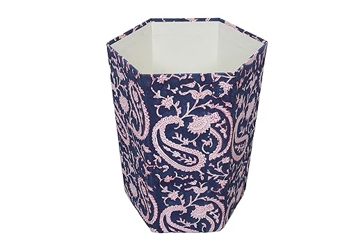 Generic 3.3 Gallon Cotton Hand Block Printed Paper Waste Basket |Small Decorative Trash Can for Housewarming Gifts in Living Room, Bedroom, Bathroom | Eco-Friendly, Plastic-Free (1, BLUE PINK MUKAT)