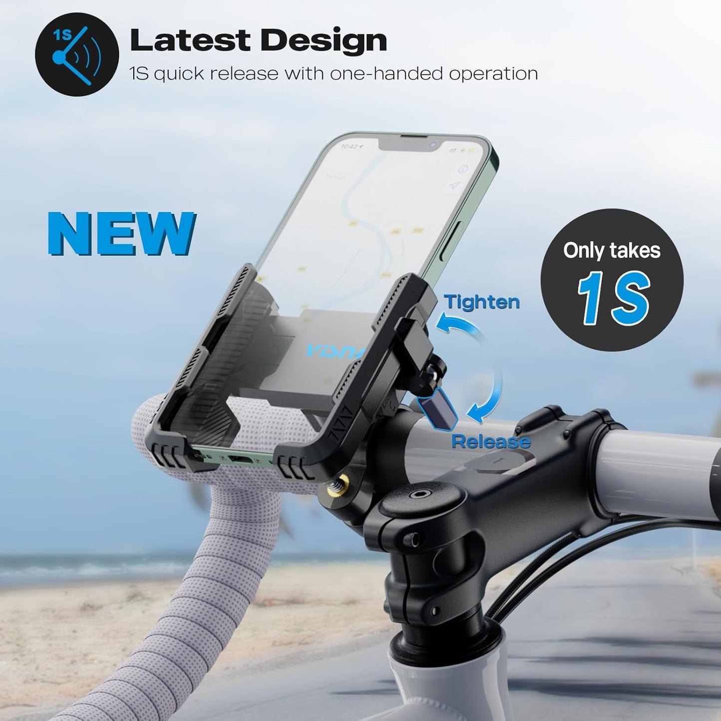 New Upgraded Bike Phone Mount Holder Two Connectors Quickly Lock and Release,360°Rotatable Bicycle Motorcycle Scooter Accessories Handlebar Phone Clip for 4.0"-7.0"" Smartphone (Black)"