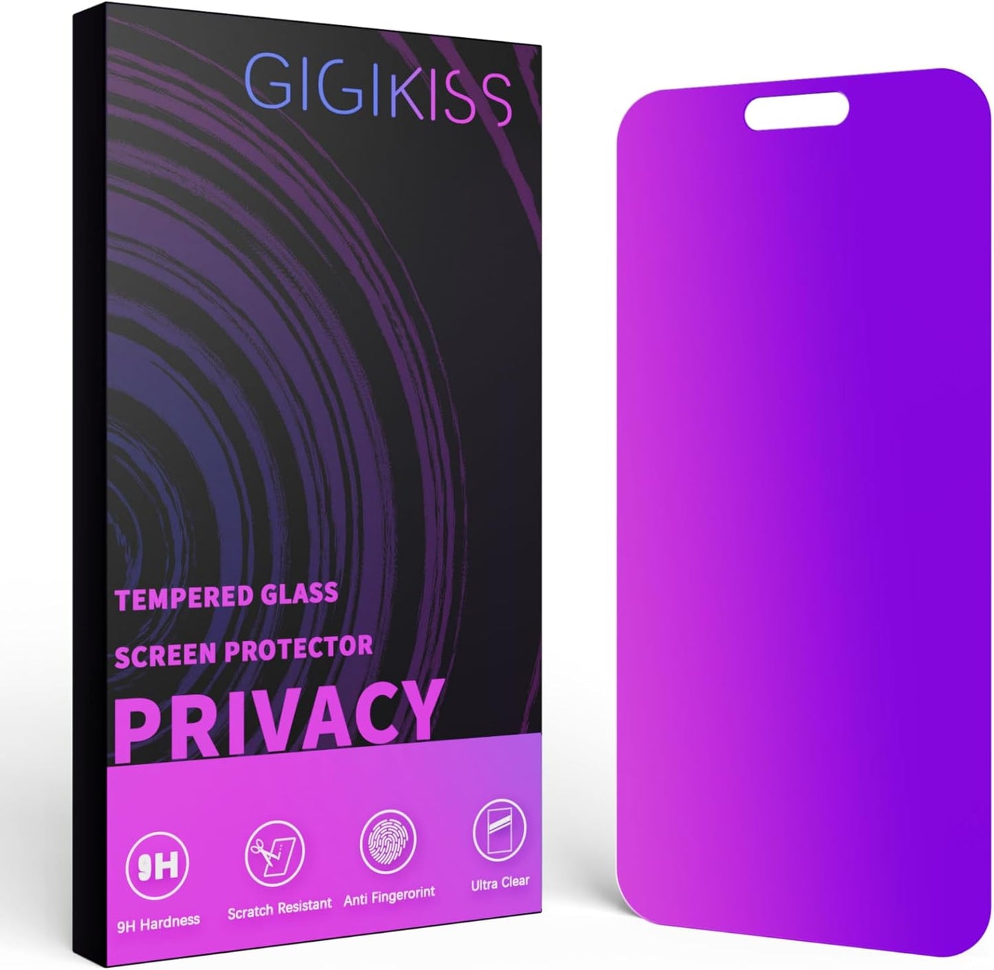 Compatible for iPhone 16/iPhone 15 Privacy Screen Protector 6.1 Inch, Purple Gradient Anti Spy Anti Blue Light HD Screen Protector Tempered Glass Easy Installation