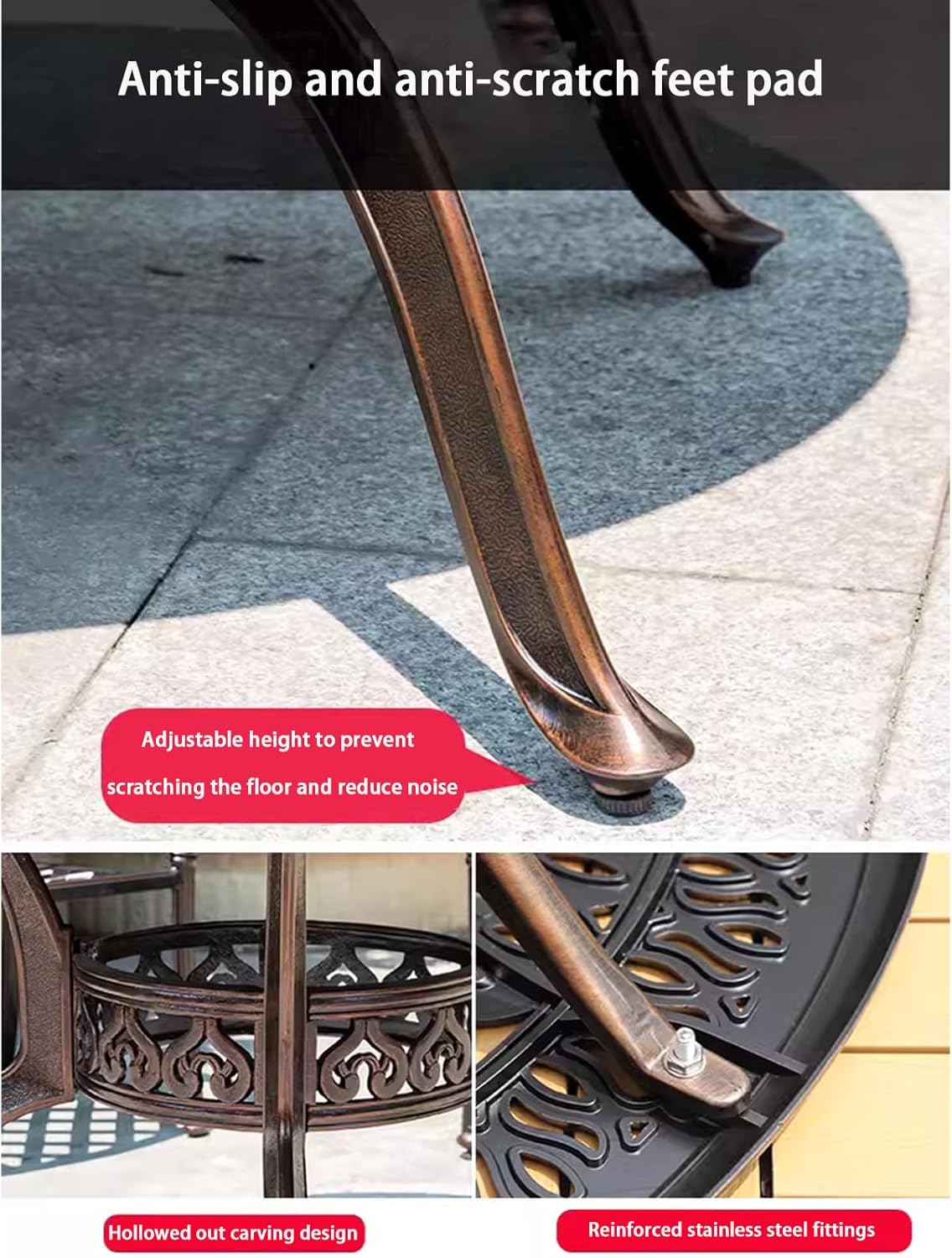 Outdoor Table Cast Aluminum Round Patio Table with Umbrella Hole All Weather Outdoor Dining Table for Lawn Garden Backyard (106cm Die-cast Round Tables)