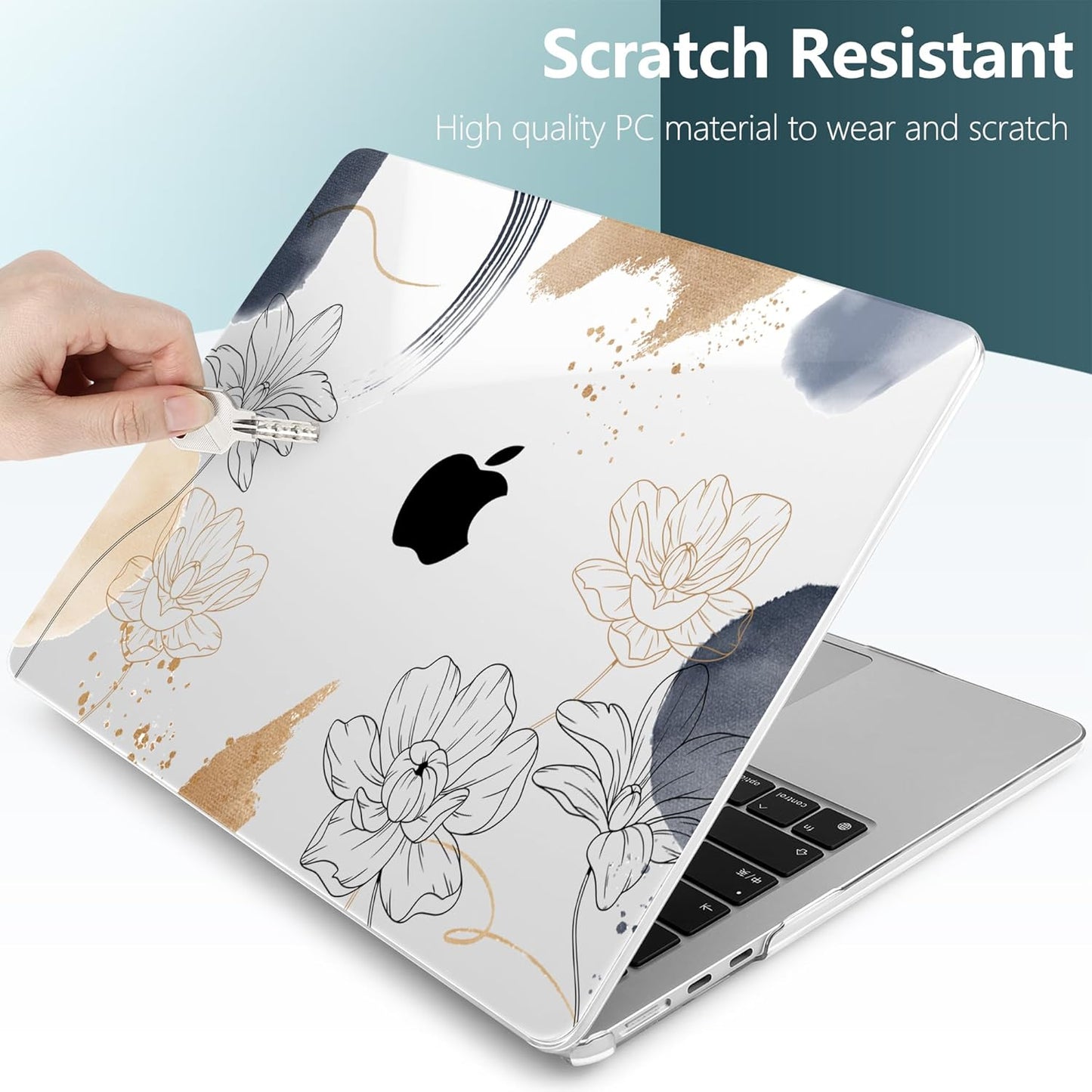 TWOLSKOO Compatible with M4 MacBook Air 15 inch Case 2025-2023 Released Model M4 A3241 M3 A3114 M2 A2941, Plastic Hard Shell & Screen Protector & Keyboard Cover & Trackpad Film, Florals X450